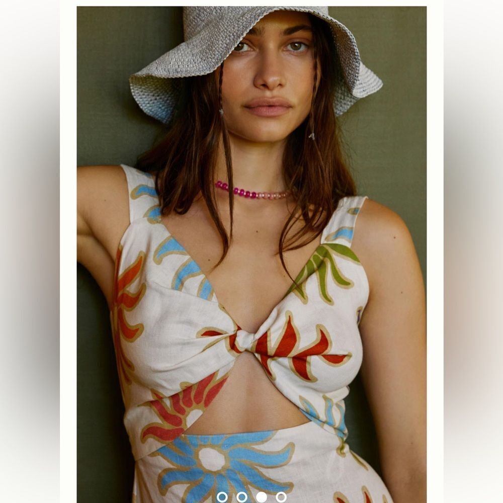 Cala de la Cruz 100% Linen Sunburst Midi Dress - Picture 3 of 14